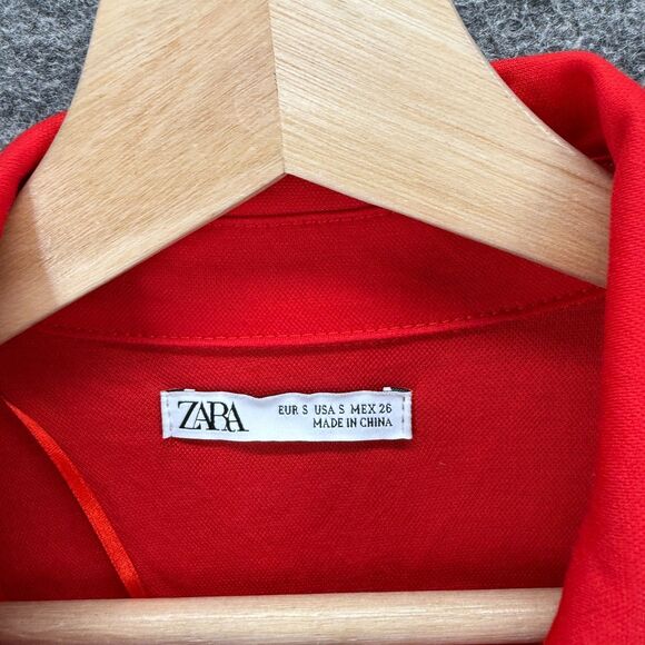 Zara Shirt Dress Women S Small Red Midi Button Up Collared Long Sleeve Casual - Picture 3 of 7